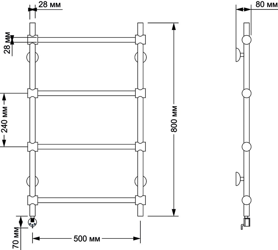 Полотенцесушитель электрический Secado Флоренция 2 85x55 см, подключение слева, бронза, лесенка, латунь