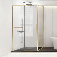 Душевой уголок Vincea Slim Soft VSR-1SS1014CLG 140х100, профиль брашированное золото, стекло прозрачное