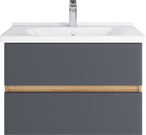 Тумба с раковиной SanStar Инфинити 80 подвесная, дуб сонома светлый, графит софт, раковина Миранда