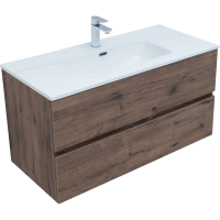 Тумба с раковиной Aquanet Алвита New 100 подвесная, дуб веллингтон табак, 2 ящика