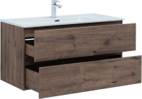 Тумба с раковиной Aquanet Алвита New 100 подвесная, дуб веллингтон табак, 2 ящика