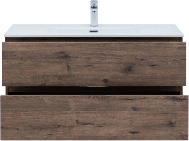 Тумба с раковиной Aquanet Алвита New 100 подвесная, дуб веллингтон табак, 2 ящика