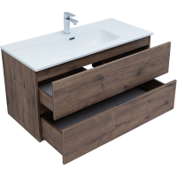 Тумба с раковиной Aquanet Алвита New 100 подвесная, дуб веллингтон табак, 2 ящика