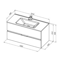 Тумба с раковиной Aquanet Алвита New 100 подвесная, дуб веллингтон табак, 2 ящика