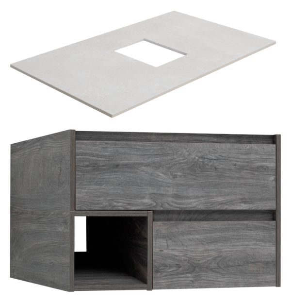 Тумба под раковину со столешницей STWORKI Карлстад 75 дуб рошелье, простоун беж