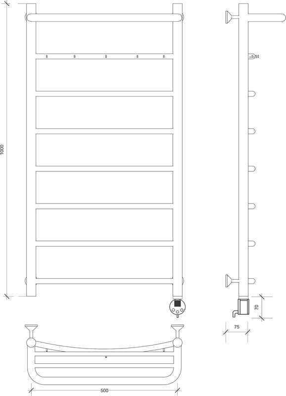 Полотенцесушитель электрический Secado Милан 1 КСП 105x55 см, подключение справа, глянцевый хром, лесенка, с полкой