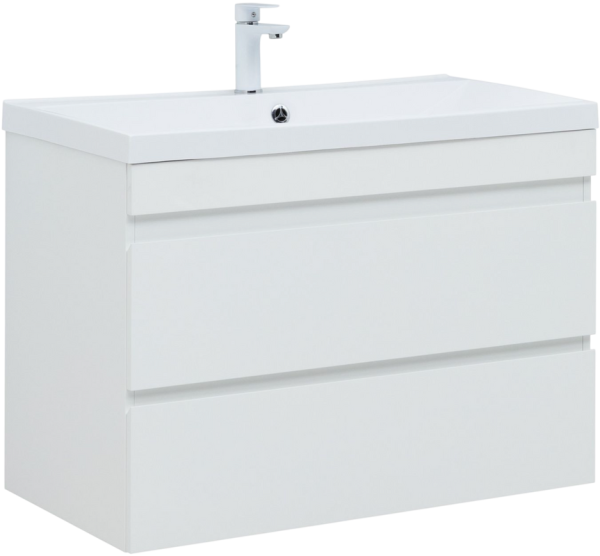 Тумба с раковиной Aquanet Нота new 90 подвесная, белая глянцевая