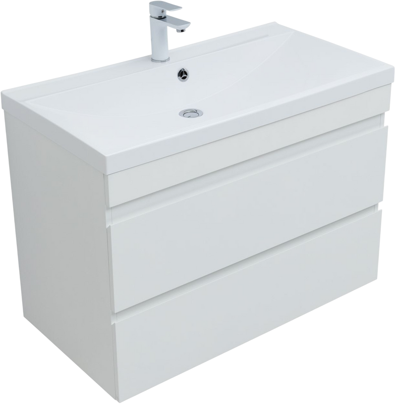 Тумба с раковиной Aquanet Нота new 90 подвесная, белая глянцевая