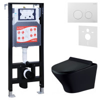 Комплект Унитаз подвесной Esbano Aster ESUPASTEBM матовый черный + Инсталляция Fram + Кнопка ESINSLM37GW