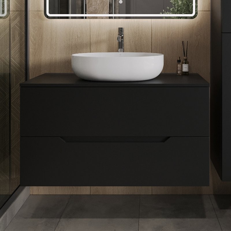 Тумба с раковиной Orange Line 100 подвесная, 2 ящика, матовая черная с раковиной B05-520W