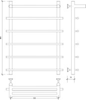 Полотенцесушитель водяной Secado Турин 1 СП 80x55 см, матовый черный, лесенка, с полкой