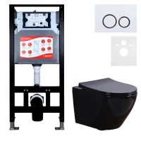 Комплект 3 в 1 Унитаз подвесной Esbano Azalea ESUPAZALB + Инсталляция Fram + Кнопка ESINKRG11GW цвет глянцевый белый