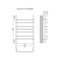 Полотенцесушитель Azario FERRARA 500/800 водяной 7 пер. (1"-1/2" Полированный)