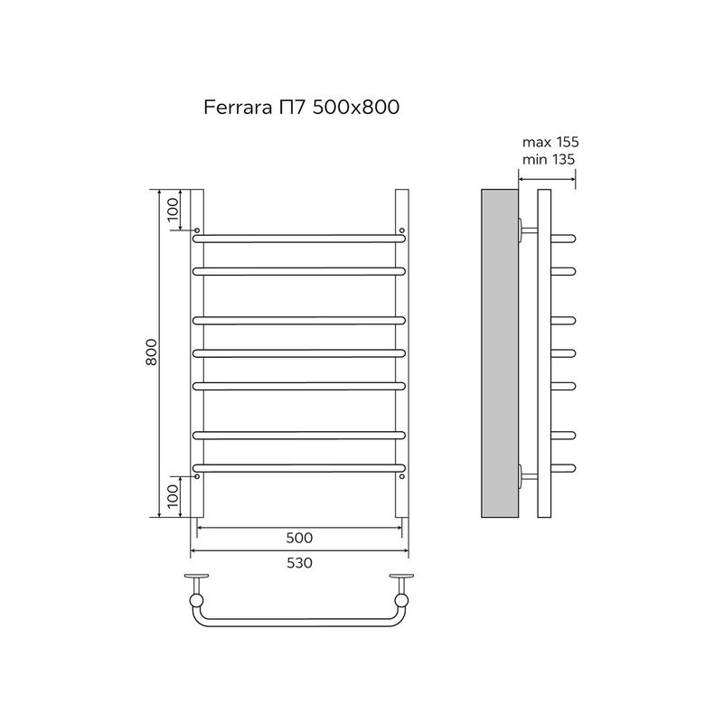Полотенцесушитель Azario FERRARA 500/800 водяной 7 пер. (1"-1/2" Полированный)