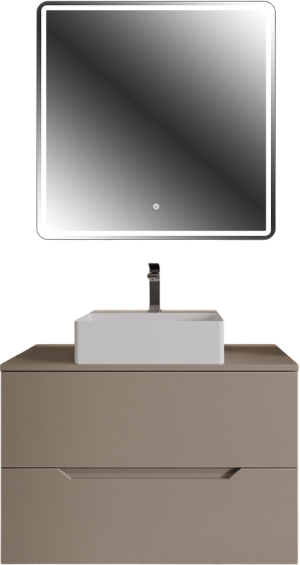 Мебель для ванной комнаты Orange Line 80 подвесная, 2 ящика, матовый латте с раковиной B04-405W