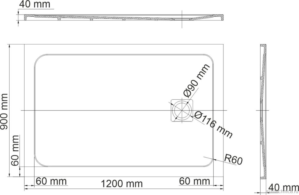 Поддон для душа Wasserkraft Neime 19T07 120x90, с сифоном