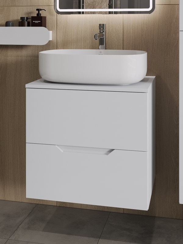 Мебель для ванной комнаты Orange Line 60 подвесная, 2 ящика, матовая белая с раковиной B07-540W