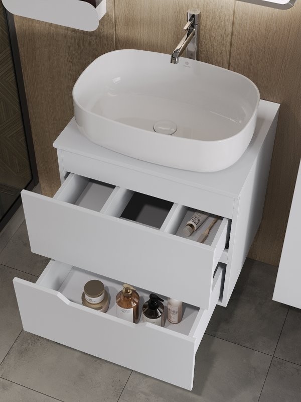 Мебель для ванной комнаты Orange Line 60 подвесная, 2 ящика, матовая белая с раковиной B07-540W