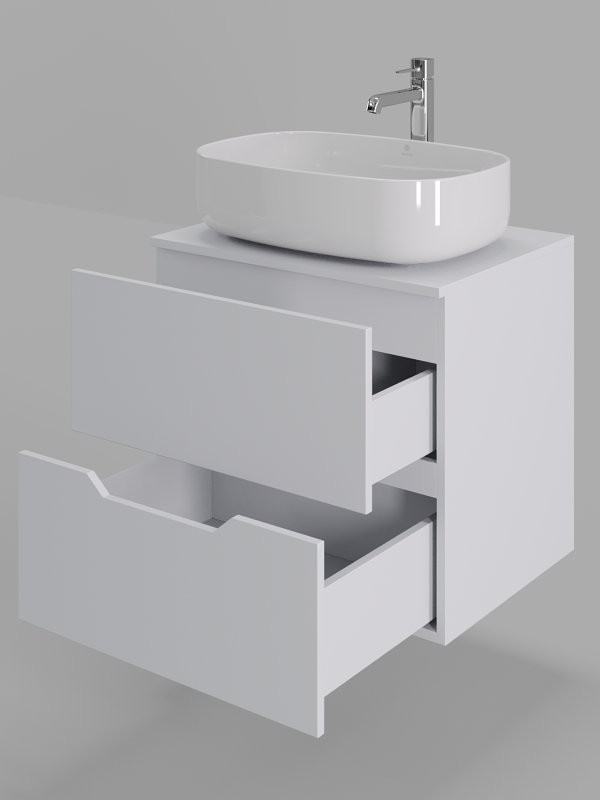 Мебель для ванной комнаты Orange Line 60 подвесная, 2 ящика, матовая белая с раковиной B07-540W