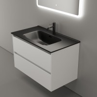 Мебель для ванной комнаты Sancos Cento 80 см белый глянец, черная раковина