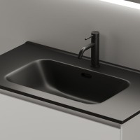Мебель для ванной комнаты Sancos Cento 80 см белый глянец, черная раковина