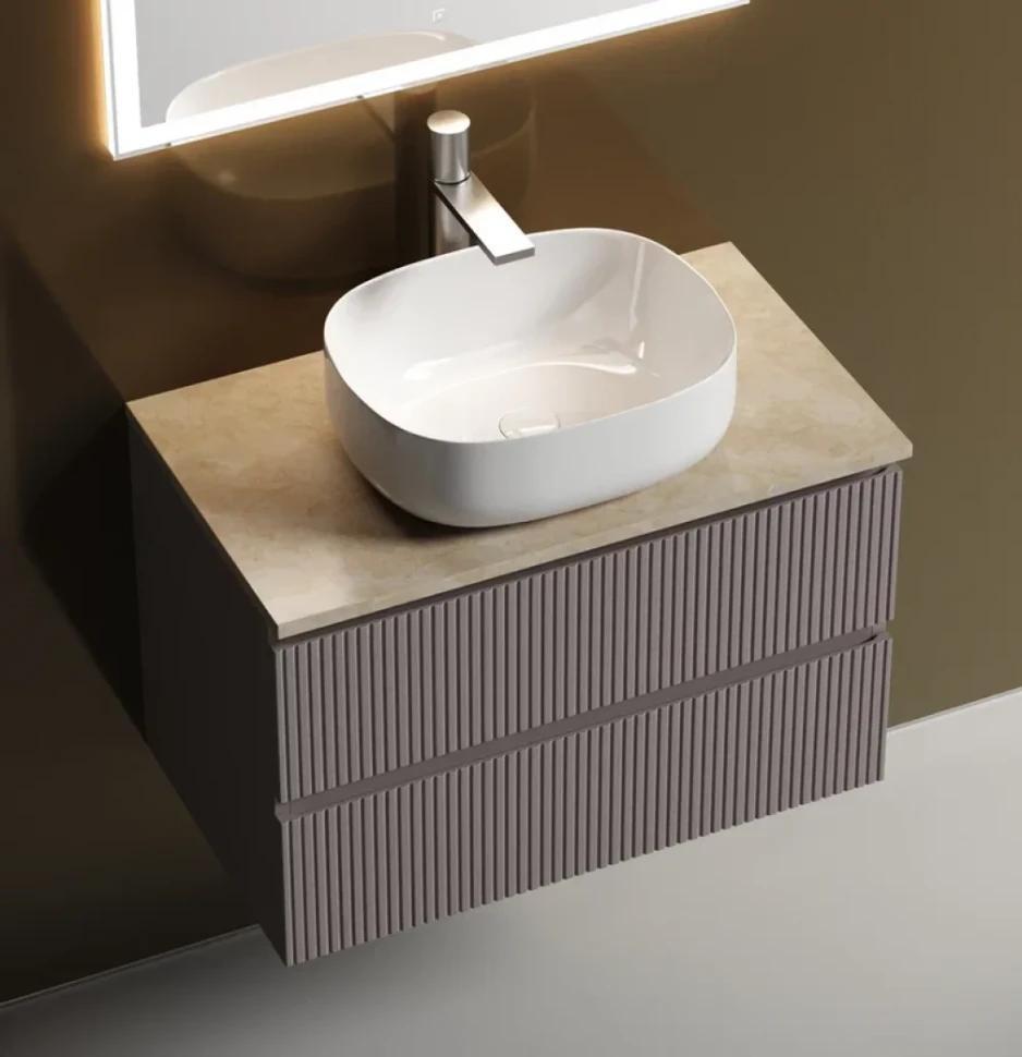 Тумба с раковиной Sancos Snob T 80 см, doha soft, столешница бежевая, раковина CN6018