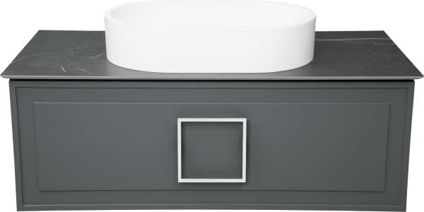 Тумба с раковиной La Fenice Cubo 100 подвесная, grigio, ручка белая, столешница черный мрамор, раковина белая матовая