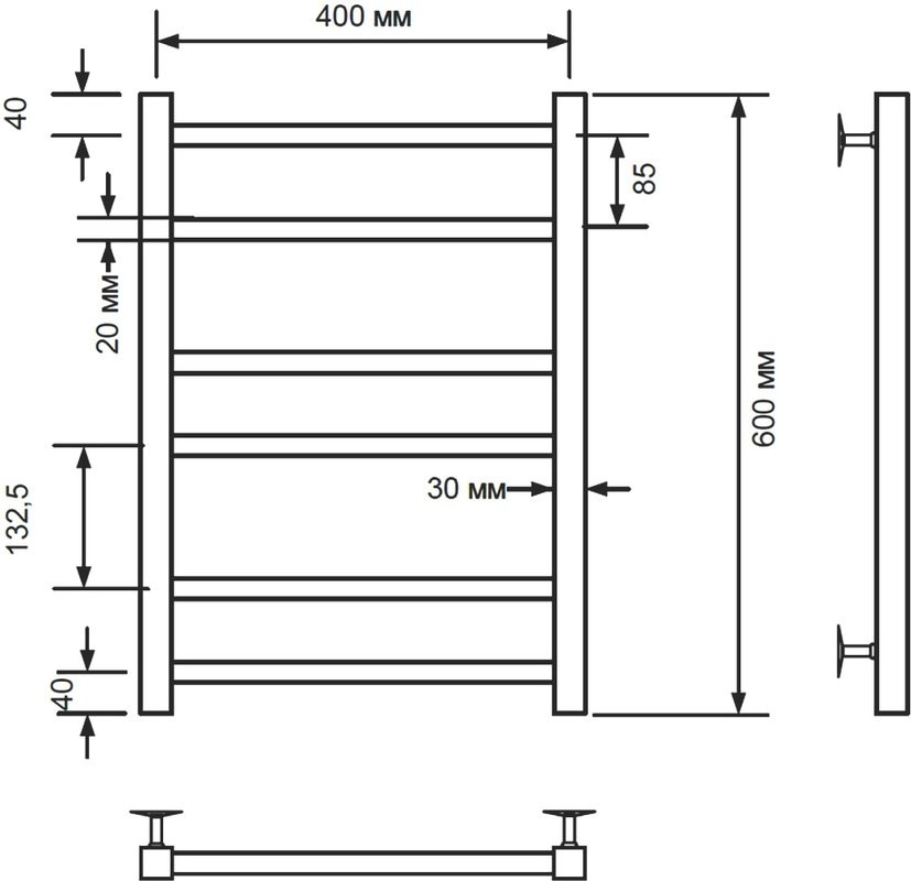 Полотенцесушитель водяной Comfysan Pioli-K W-6 60х40 60x45 см, черный матовый, лесенка