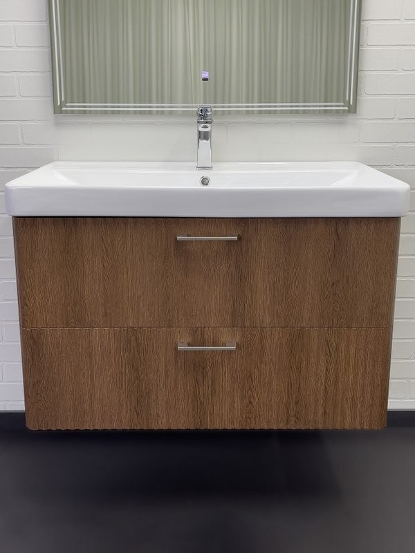 Тумба с раковиной Comforty Ангара 90П подвесная, темно-коричневый дуб