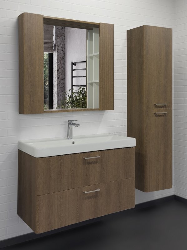 Тумба с раковиной Comforty Ангара 90П подвесная, темно-коричневый дуб