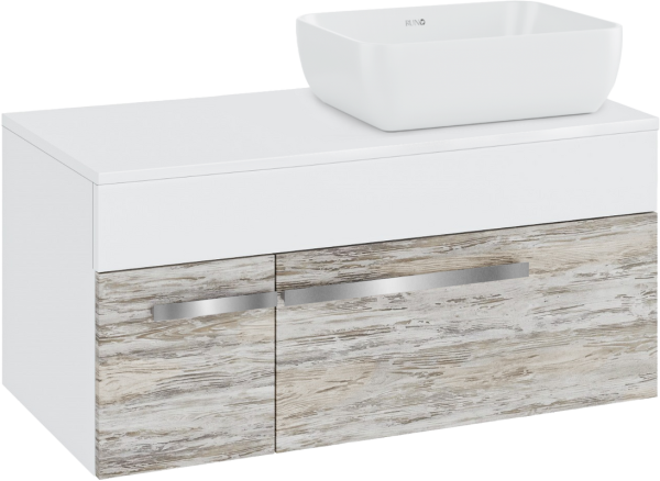 Тумба с раковиной Runo Вудлайн 100 подвесная, скандинавский дуб, раковина Cuatro 50