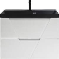 Тумба с раковиной BelBagno Vittoria 80 подвесная, bianco lucido, черная матовая раковина