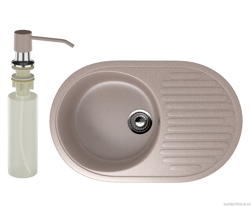 Мойка кухонная Ulgran U-107 302 песочная + дозатор U-01 песочный