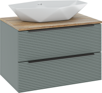 Тумба с раковиной Runo Орлеан 70 зеленая, дуб натуральный, раковина Poligono 65