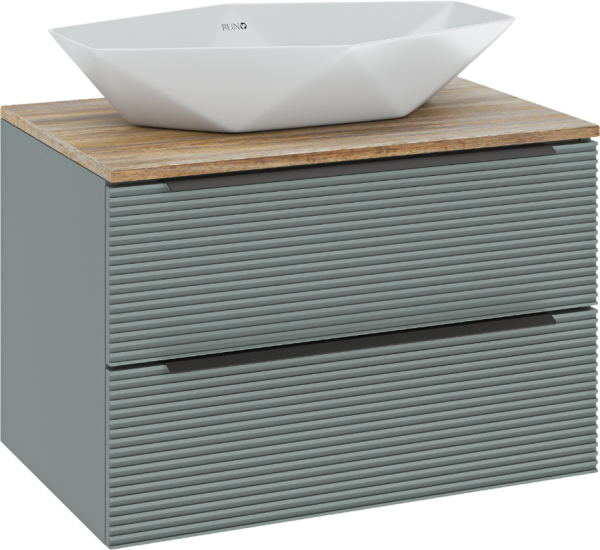 Тумба с раковиной Runo Орлеан 70 зеленая, дуб натуральный, раковина Poligono 65