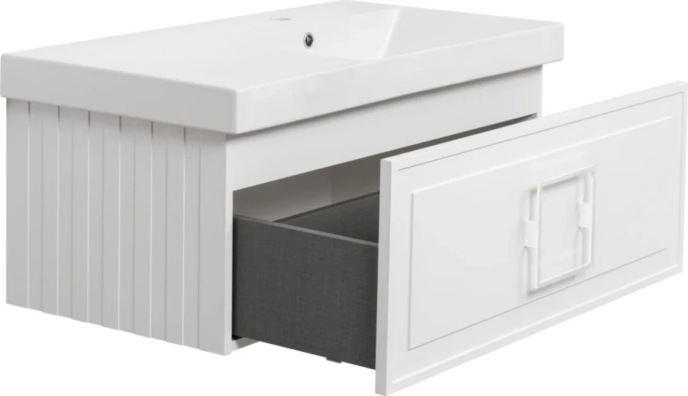Тумба с раковиной La Fenice Cubo 90 R, белая, ручка белая