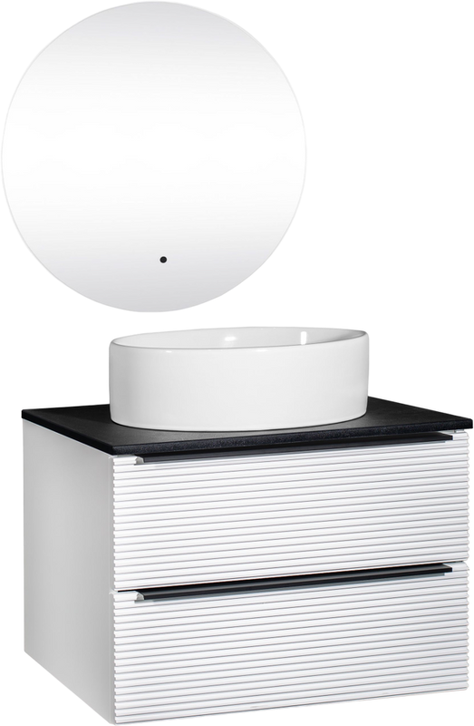 Мебель для ванной комнаты Runo Орлеан 70 белая матовая, черная, раковина Ovale 50