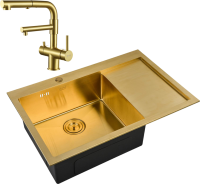 Комплект Мойка Zorg Inox PVD SZR-7851-L Bronze + Смеситель Sanitary SZR-3216 Bronze бронза