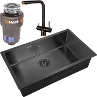Комплект Мойка Zorg Inox PVD 7444 grafit + Смеситель Inox SZR-7039 BR/GRAFIT бронза графит + Измельчитель Bort Titan Max Power FullControl