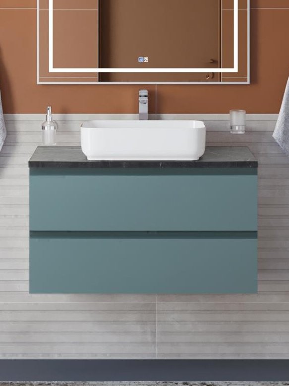 Тумба под раковину со столешницей BelBagno Kraft 90 подвесная, матовая голубая, столешница kep-90-mno