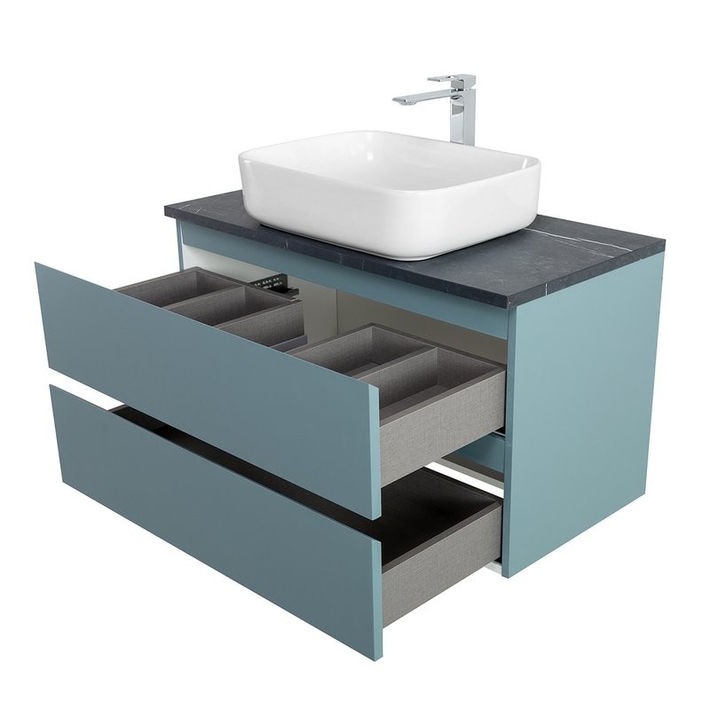 Тумба под раковину со столешницей BelBagno Kraft 90 подвесная, матовая голубая, столешница kep-90-mno