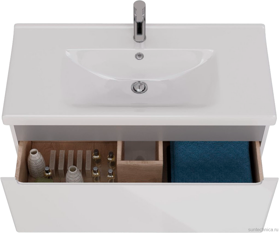 Тумба с раковиной Lemark Buno mini 100 белая глянцевая, 1 ящик