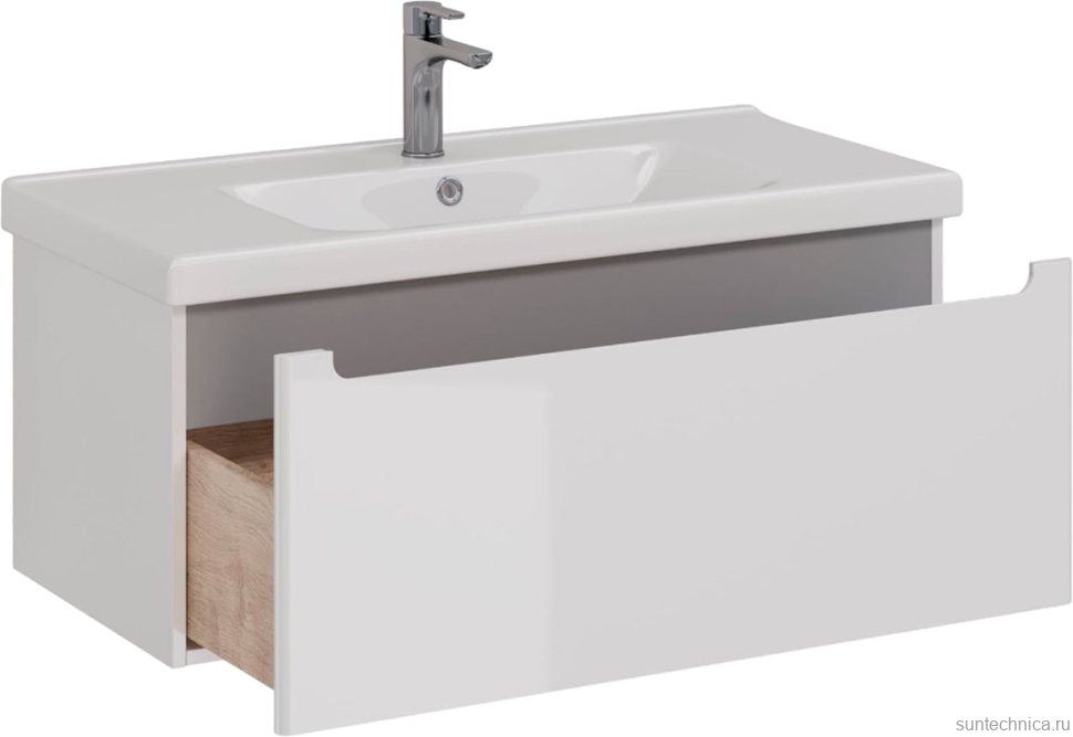 Тумба с раковиной Lemark Buno mini 100 белая глянцевая, 1 ящик