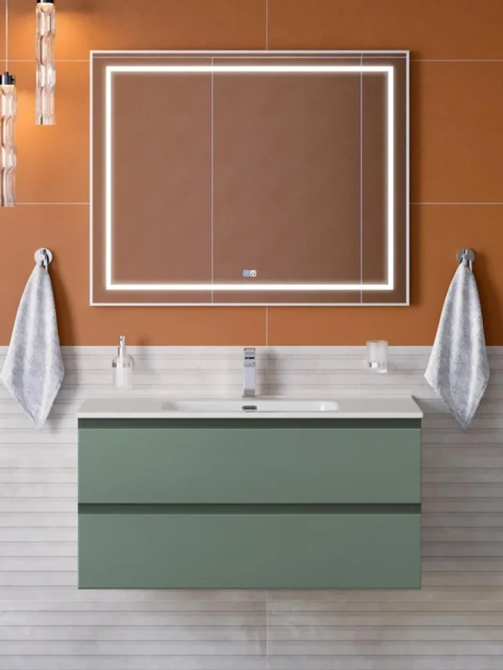 Мебель для ванной комнаты BelBagno Kraft 100 подвесная, матовая еловая, раковина bb1000etl