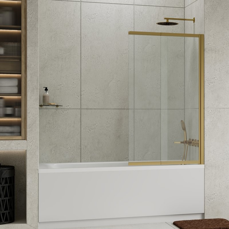 Шторка на ванну Wasserkraft Schunter 82S 80 см, профиль матовое золото, стекло прозрачное