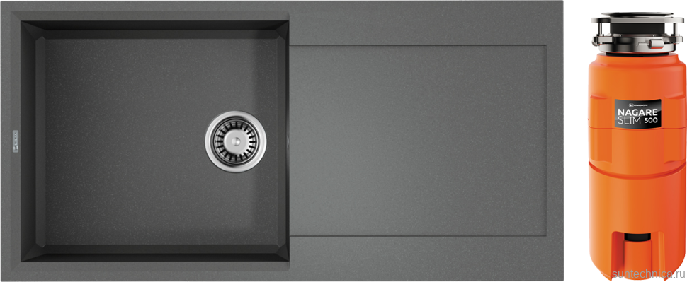 Комплект Мойка Omoikiri Sakaime 100-GR leningrad grey + Измельчитель Nagare slim 500