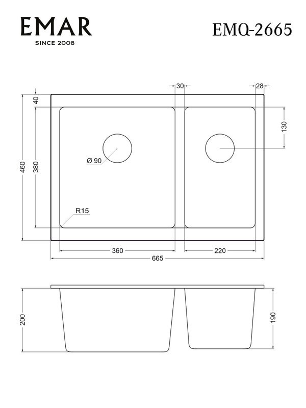 Мойка кухонная Emar Quartz EMQ-2665.PL Антрацит