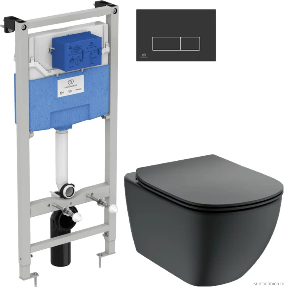Комплект Унитаз подвесной Ideal Standard Tesi + Крышка + Инсталляция Prosys Frame 120 M R020467 + Кнопка Oleas R0121A6 черная