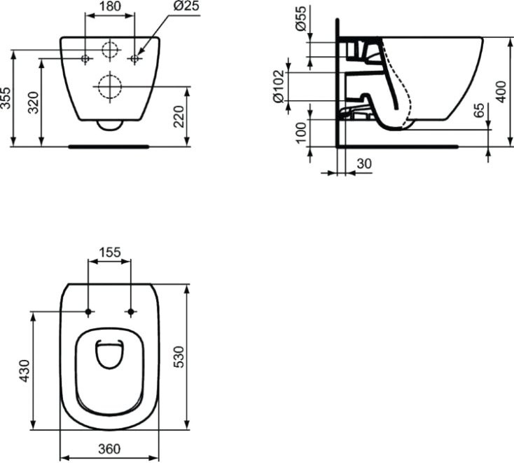 Комплект Унитаз подвесной Ideal Standard Tesi + Крышка + Инсталляция Prosys Frame 120 M R020467 + Кнопка Oleas R0121A6 черная
