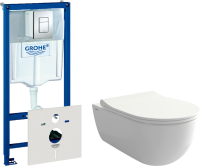 Комплект Унитаз подвесной BOCCHI V-Tondo 1416-001-0129 белый глянцевый + Крышка A0336-001 с микролифтом, глянцевая белая + Звукоизоляция Grohe + Инсталляция Rapid SL 38772001 3 в 1 с кнопкой смыва